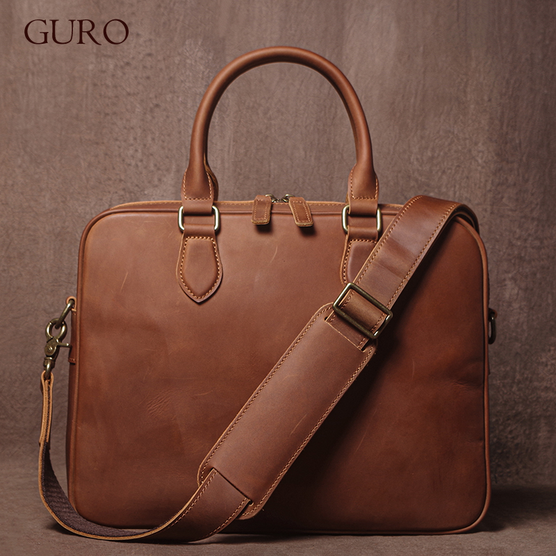 Luxury Bags For Laptop - GURO Mannen Crazy Horse Koeienhuid Aktetas