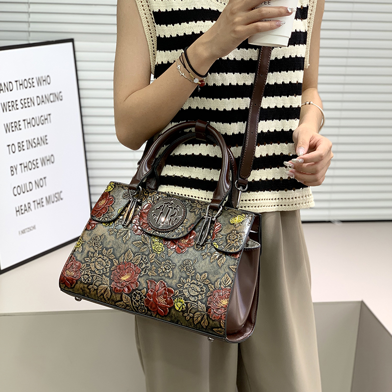 Luxury Bags Vegan - Vintage bloemenprint reliëf tas voor dames