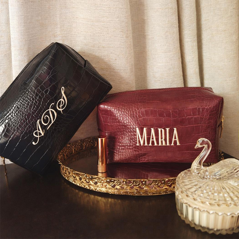 Luxury Bags Vegan - Geborduurde Croc make-up tas, gepersonaliseerde veganistische